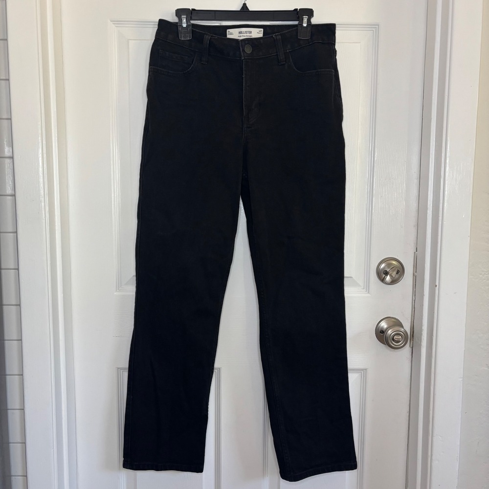 Hollister High-Rise Straight Jeans Black Denim‎ Size 8R W29 Regular